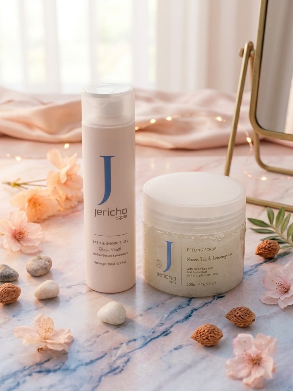 Jericho Spa Bath & Peeling Scrub Set - Soft Pink & Cream